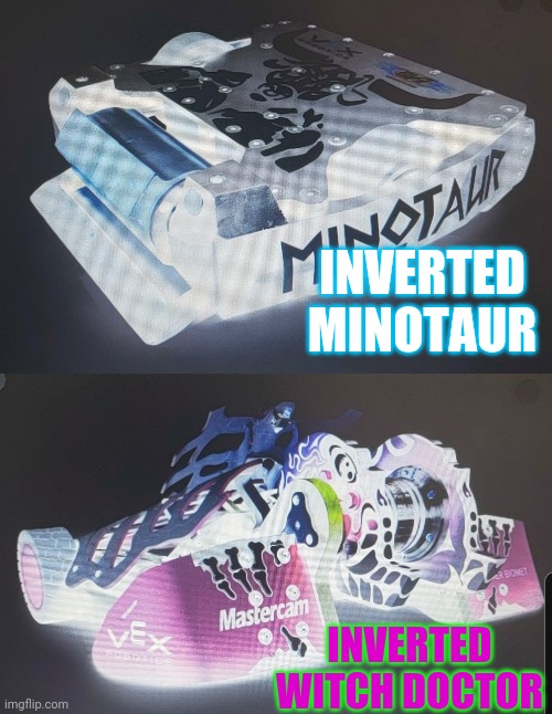 More inverted battlebots. Yes, they still have G E N D E R S | INVERTED MINOTAUR; INVERTED WITCH DOCTOR | image tagged in battle,bots,oc | made w/ Imgflip meme maker