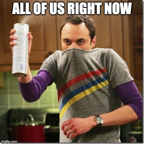 It's the apocalypse | ALL OF US RIGHT NOW | image tagged in corona,paranoid,sheldon | made w/ Imgflip meme maker