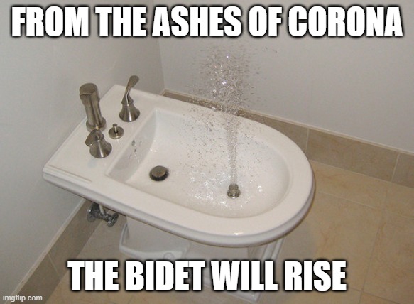 Happy Bidet | FROM THE ASHES OF CORONA; THE BIDET WILL RISE | image tagged in happy bidet | made w/ Imgflip meme maker