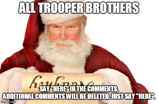 Troopers unite | ALL TROOPER BROTHERS; SAY "HERE" IN THE COMMENTS.
ADDITIONAL COMMENTS WILL BE DELETED. JUST SAY "HERE". | image tagged in trooper,trooper brothers | made w/ Imgflip meme maker
