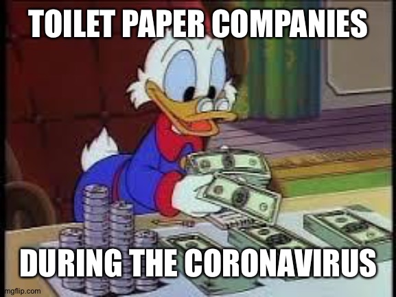 counting money | TOILET PAPER COMPANIES; DURING THE CORONAVIRUS | image tagged in counting money | made w/ Imgflip meme maker