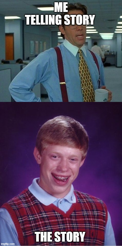 ME TELLING STORY; THE STORY | image tagged in memes,bad luck brian,that would be great | made w/ Imgflip meme maker