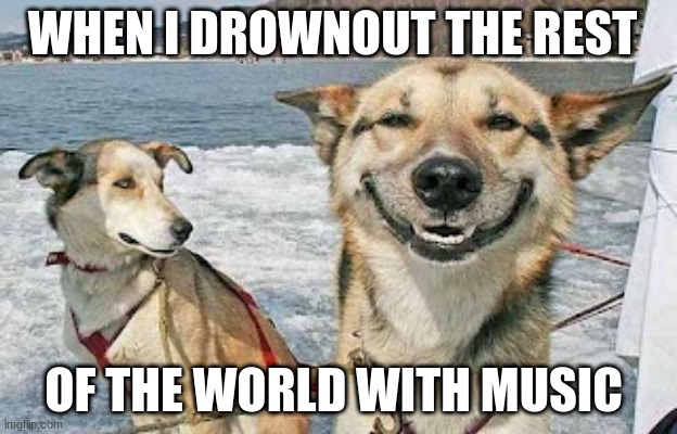 Original Stoner Dog | WHEN I DROWNOUT THE REST; OF THE WORLD WITH MUSIC | image tagged in memes,original stoner dog | made w/ Imgflip meme maker