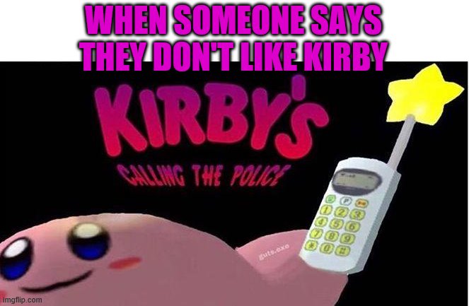 Oh no | WHEN SOMEONE SAYS THEY DON'T LIKE KIRBY | image tagged in kirby's calling the police | made w/ Imgflip meme maker