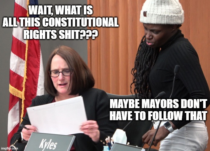 Champaign IL Mayor Deborah Frank Feinen Reacts to Paper | WAIT, WHAT IS ALL THIS CONSTITUTIONAL RIGHTS SHIT??? MAYBE MAYORS DON'T HAVE TO FOLLOW THAT | image tagged in champaign il mayor deborah frank feinen reacts to paper,champaign,illinois,mayor feinen,deborah frank feinen,champaign illinois | made w/ Imgflip meme maker