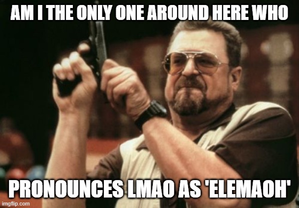 Am I The Only One Around Here Meme | AM I THE ONLY ONE AROUND HERE WHO; PRONOUNCES LMAO AS 'ELEMAOH' | image tagged in memes,am i the only one around here | made w/ Imgflip meme maker