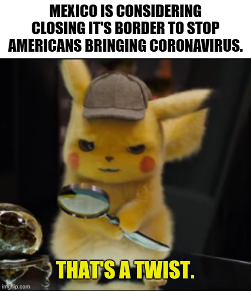 That's a Twist | MEXICO IS CONSIDERING CLOSING IT'S BORDER TO STOP AMERICANS BRINGING CORONAVIRUS. | image tagged in that's a twist | made w/ Imgflip meme maker