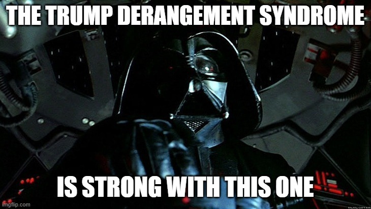 TDS | THE TRUMP DERANGEMENT SYNDROME; IS STRONG WITH THIS ONE | image tagged in donald trump,trump derangement syndrome,darth vader | made w/ Imgflip meme maker