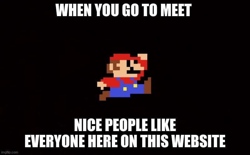 Being Good | WHEN YOU GO TO MEET; NICE PEOPLE LIKE EVERYONE HERE ON THIS WEBSITE | image tagged in super mario 8-bit | made w/ Imgflip meme maker