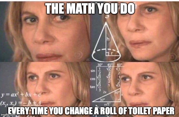 Math lady/Confused lady | THE MATH YOU DO; EVERY TIME YOU CHANGE A ROLL OF TOILET PAPER | image tagged in math lady/confused lady | made w/ Imgflip meme maker