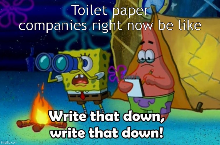 write that down | Toilet paper companies right now be like | image tagged in write that down | made w/ Imgflip meme maker