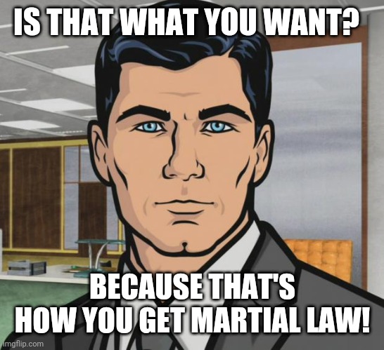 Archer | IS THAT WHAT YOU WANT? BECAUSE THAT'S HOW YOU GET MARTIAL LAW! | image tagged in memes,archer | made w/ Imgflip meme maker