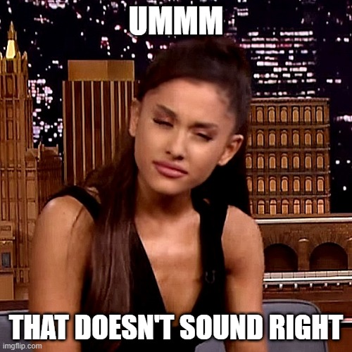 Ariana Grande | UMMM; THAT DOESN'T SOUND RIGHT | image tagged in ariana grande | made w/ Imgflip meme maker