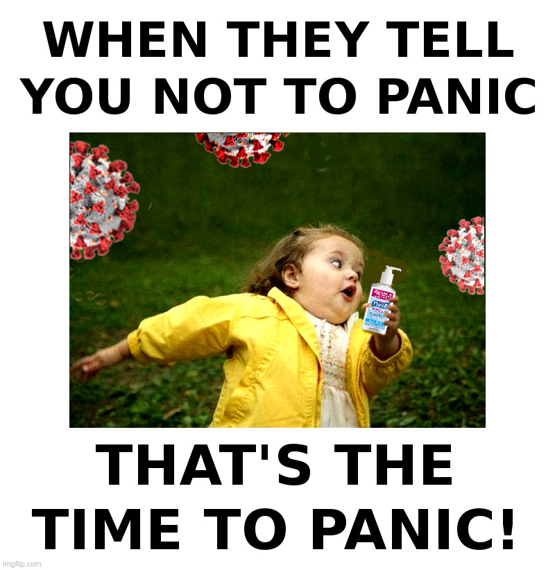 When They Tell You Not To Panic | image tagged in chubby bubbles girl,coronavirus,panic,washing hands,hand sanitizer | made w/ Imgflip meme maker