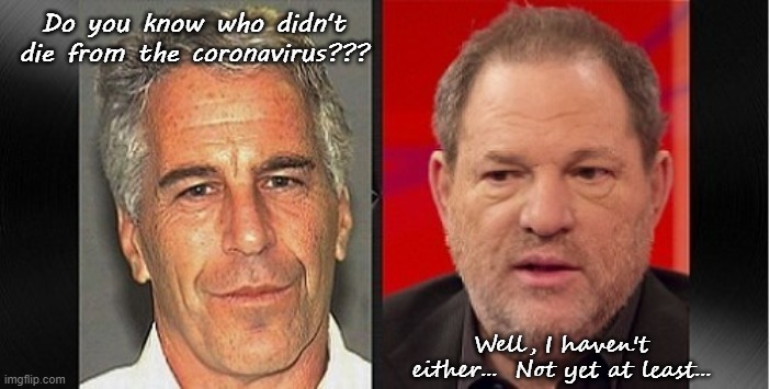 Epstein/Weinstein... | Do you know who didn't die from the coronavirus??? Well, I haven't either...  Not yet at least... | image tagged in jeffrey epstein,harvey weinstein,flu,coronavirus | made w/ Imgflip meme maker
