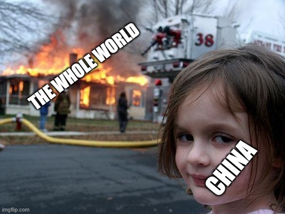 Disaster Girl Meme | THE WHOLE WORLD; CHINA | image tagged in memes,disaster girl | made w/ Imgflip meme maker