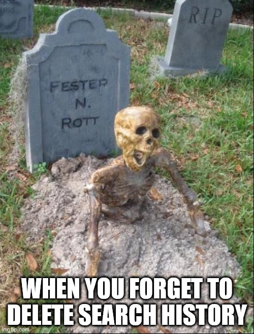 Grave yard |  WHEN YOU FORGET TO DELETE SEARCH HISTORY | image tagged in grave yard | made w/ Imgflip meme maker