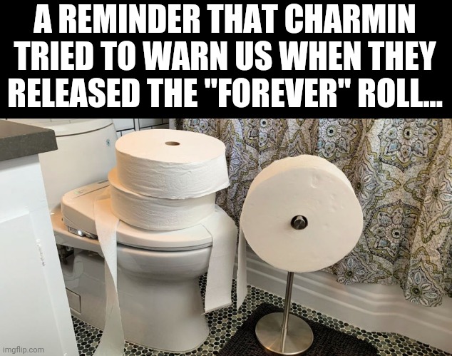 A REMINDER THAT CHARMIN TRIED TO WARN US WHEN THEY RELEASED THE "FOREVER" ROLL... | image tagged in coronavirus,toilet paper | made w/ Imgflip meme maker