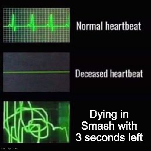STRESS 100 | Dying in Smash with 3 seconds left | image tagged in heartbeat rate | made w/ Imgflip meme maker