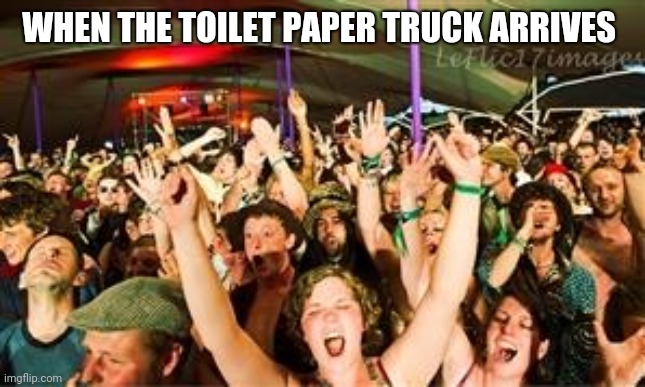 Crowd | WHEN THE TOILET PAPER TRUCK ARRIVES | image tagged in crowd | made w/ Imgflip meme maker
