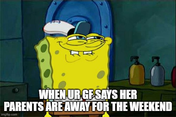 Don't You Squidward Meme | WHEN UR GF SAYS HER PARENTS ARE AWAY FOR THE WEEKEND | image tagged in memes,dont you squidward | made w/ Imgflip meme maker