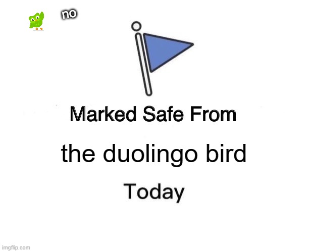 Marked Safe From Meme | no; the duolingo bird | image tagged in memes,marked safe from | made w/ Imgflip meme maker