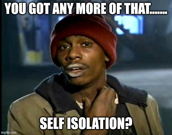 you got any of them  | YOU GOT ANY MORE OF THAT....... SELF ISOLATION? | image tagged in you got any of them | made w/ Imgflip meme maker