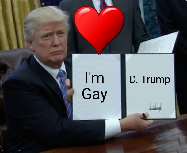 Trump Bill Signing Meme | I'm Gay; D. Trump | image tagged in memes,trump bill signing | made w/ Imgflip meme maker