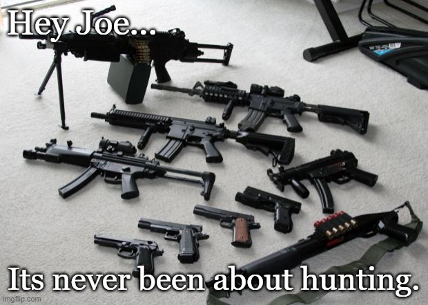 guns | Hey Joe... Its never been about hunting. | image tagged in guns | made w/ Imgflip meme maker