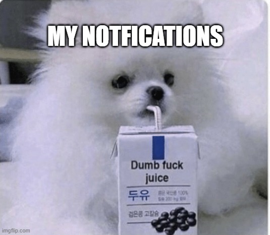 Dumb fuck juice | MY NOTFICATIONS | image tagged in dumb fuck juice | made w/ Imgflip meme maker