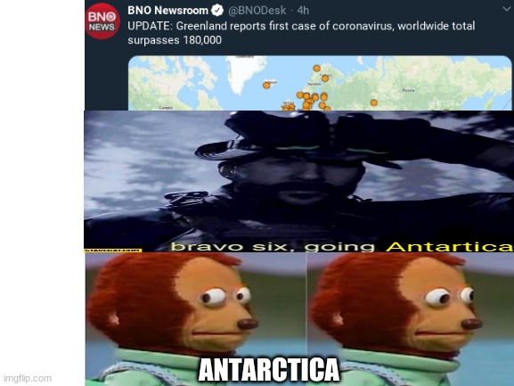 a story in 3 parts | ANTARCTICA | image tagged in antarctica,coronavirus,dont look now,greenland | made w/ Imgflip meme maker