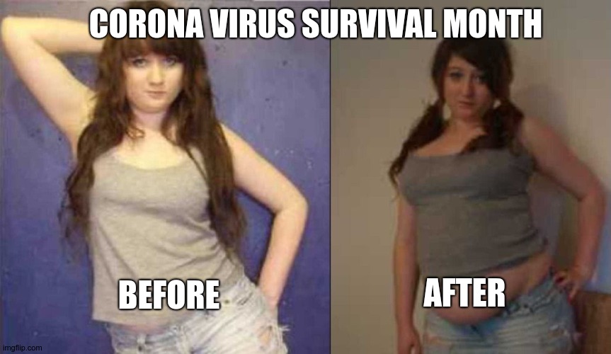 weight - before and after | CORONA VIRUS SURVIVAL MONTH; AFTER; BEFORE | image tagged in weight - before and after | made w/ Imgflip meme maker