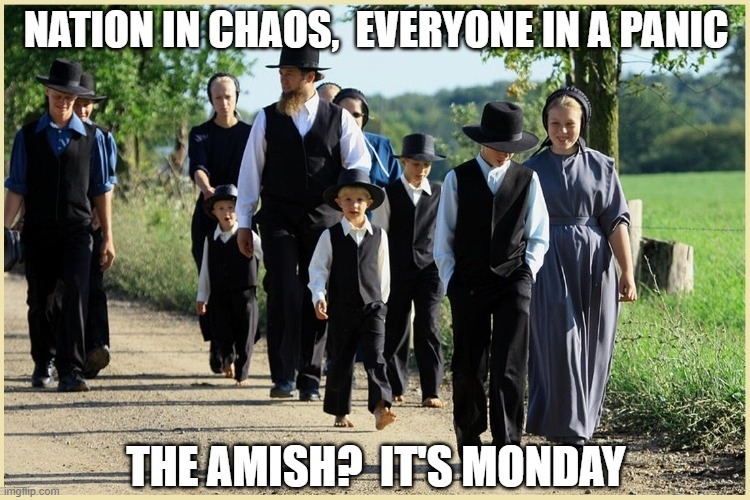 The Amish Go About Their Daily Business | image tagged in amish,virus,chaos,monday,calm | made w/ Imgflip meme maker