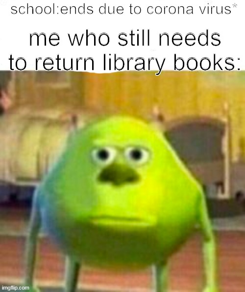 school:ends due to corona virus*; me who still needs to return library books: | image tagged in memes | made w/ Imgflip meme maker