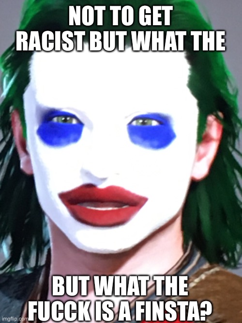 Bruh what is it? | NOT TO GET RACIST BUT WHAT THE; BUT WHAT THE FUCCK IS A FINSTA? | image tagged in wtf,joker,okbuddy | made w/ Imgflip meme maker