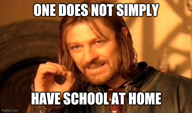One Does Not Simply Meme | ONE DOES NOT SIMPLY; HAVE SCHOOL AT HOME | image tagged in memes,one does not simply | made w/ Imgflip meme maker