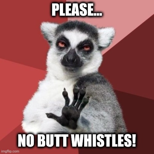 Chill Out Lemur Meme | PLEASE... NO BUTT WHISTLES! | image tagged in memes,chill out lemur | made w/ Imgflip meme maker