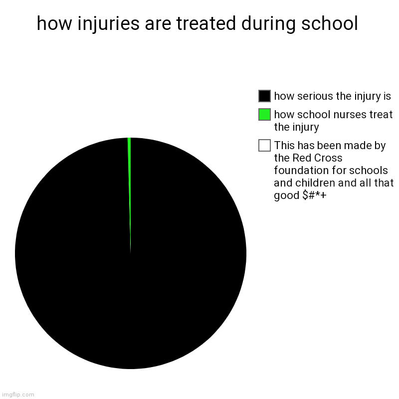 how injuries are treated during school | This has been made by the Red Cross foundation for schools and children and all that good $#*+ , ho | image tagged in charts,pie charts | made w/ Imgflip chart maker