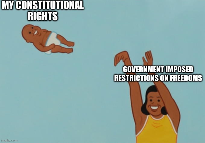 MY CONSTITUTIONAL RIGHTS; GOVERNMENT IMPOSED RESTRICTIONS ON FREEDOMS | image tagged in yeet baby,constitution,freedom,coronavirus | made w/ Imgflip meme maker