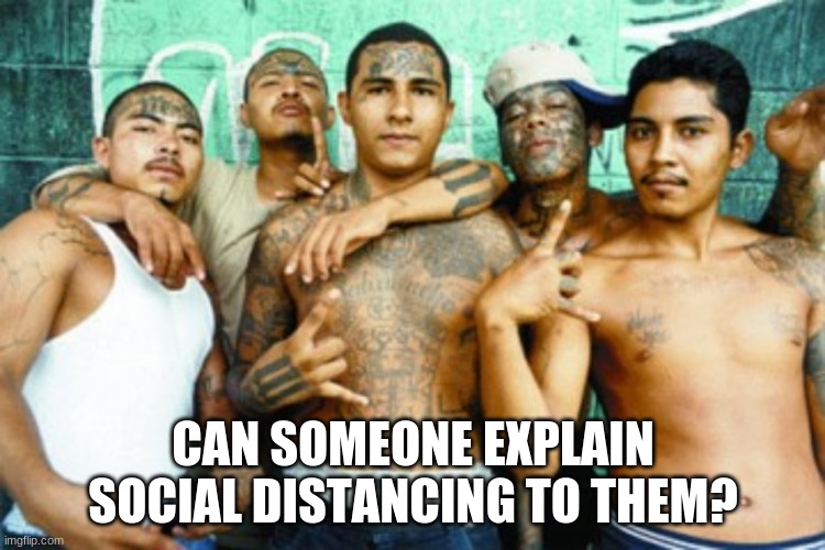 social distancing what does that even mean | CAN SOMEONE EXPLAIN SOCIAL DISTANCING TO THEM? | image tagged in mexican gang members,social distancing,helpful information,six feet guys,never going to happen,fat chance | made w/ Imgflip meme maker