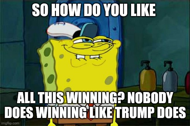 Don't You Squidward Meme | SO HOW DO YOU LIKE ALL THIS WINNING? NOBODY DOES WINNING LIKE TRUMP DOES | image tagged in memes,dont you squidward | made w/ Imgflip meme maker