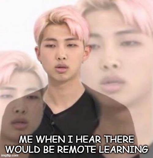 MyBKookie | ME WHEN I HEAR THERE WOULD BE REMOTE LEARNING | image tagged in mybkookie | made w/ Imgflip meme maker
