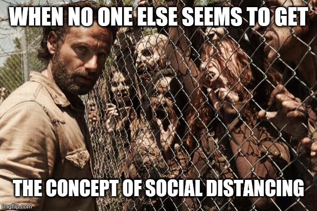 zombies | WHEN NO ONE ELSE SEEMS TO GET; THE CONCEPT OF SOCIAL DISTANCING | image tagged in zombies | made w/ Imgflip meme maker