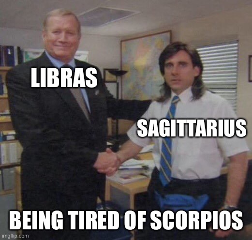 the office congratulations | LIBRAS; SAGITTARIUS; BEING TIRED OF SCORPIOS | image tagged in the office congratulations | made w/ Imgflip meme maker