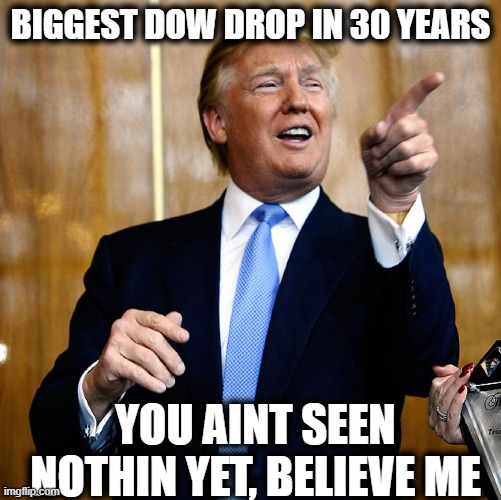 "Winning" | BIGGEST DOW DROP IN 30 YEARS; YOU AINT SEEN NOTHIN YET, BELIEVE ME | image tagged in memes,politics,corruption,donald trump is an idiot,maga | made w/ Imgflip meme maker