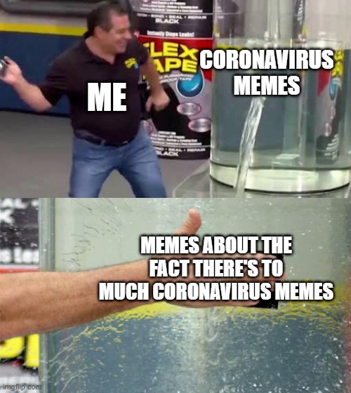 Flex Tape | CORONAVIRUS MEMES; ME; MEMES ABOUT THE FACT THERE'S TO MUCH CORONAVIRUS MEMES | image tagged in flex tape | made w/ Imgflip meme maker