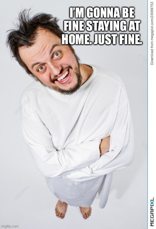 Stircrazy | I’M GONNA BE FINE STAYING AT HOME. JUST FINE. | image tagged in funny | made w/ Imgflip meme maker