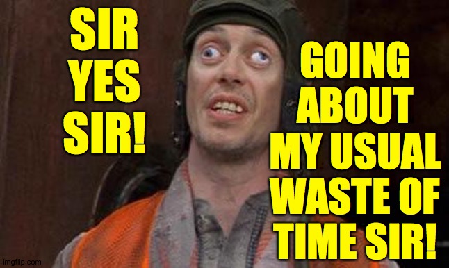 Looks Good To Me | SIR YES SIR! GOING ABOUT MY USUAL WASTE OF TIME SIR! | image tagged in looks good to me | made w/ Imgflip meme maker