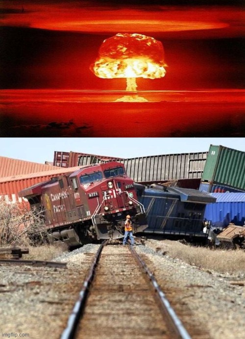 image tagged in atomic bomb,trainwreck | made w/ Imgflip meme maker