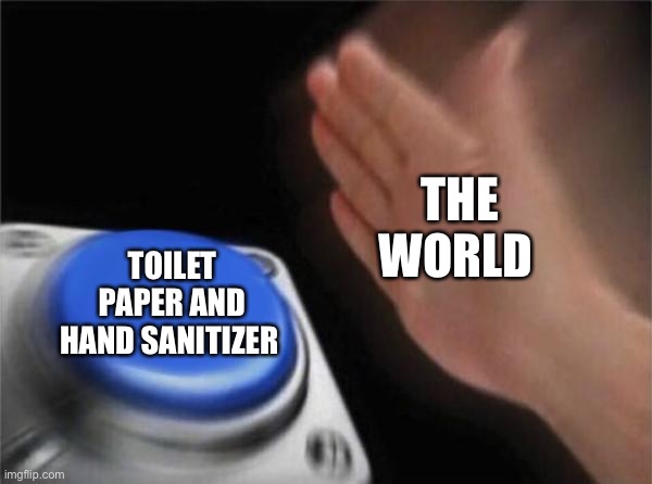 Blank Nut Button | THE WORLD; TOILET PAPER AND HAND SANITIZER | image tagged in memes,blank nut button | made w/ Imgflip meme maker